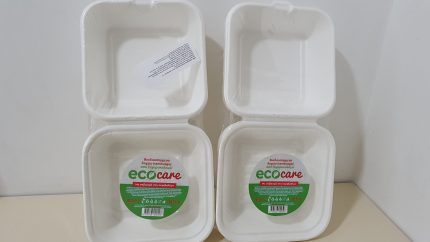 Food Products - Ecocare  Disposable  Hamburger Box Container Paper Pulp Sugarcane - (10 pieces - 450ml)