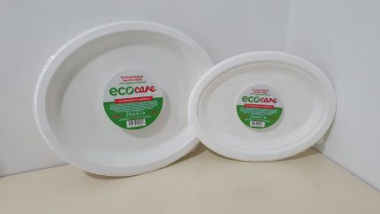 Food Products - Ecocare  Disposable  Oval Paper Plate  from Pulp Sugarcane  26cm x 20 cm or 32cm x 26 cm- White  (5 pieces)