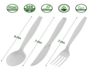 Food Products - Ecocare  Disposable  Forks - Spoons - Knifes from Pulp Sugarcane  White  ( pack of 10 pieces)